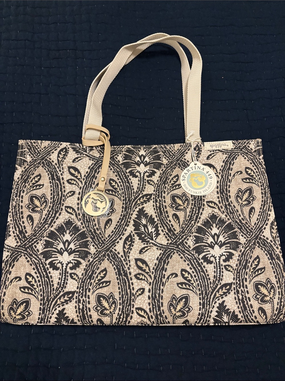 Spartina 449 Beige and Blue Paisley Jacquard Tote